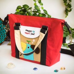 [Blue Puppy - Red] Embroidered Applique Duffle Tote Bag / Shoulder Bag / Travel Bag (9.6*9.3*4.1)