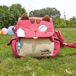 [Love Mio Mio] Embroidered Applique Kids Kitty Shoulder Bag / Swingpack / Travel Bag (8.3*7.5*2.4)