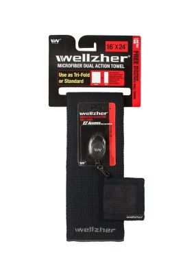 Wellzher Premium Microfiber Dual Action Golf Towel 16""x24"" with Free Retractable Golf Ball Towel